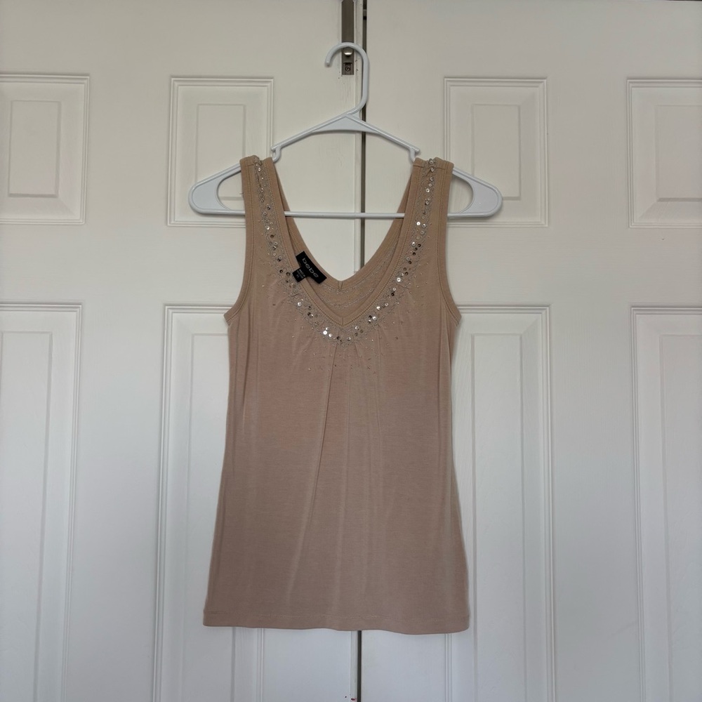 Bebe Tan Sequin beaded Women's Top